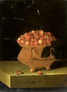 Adriaen Coorte - Strawberries in a Stone Jar - sold 1-dec-2009. Free illustration for personal and commercial use.
