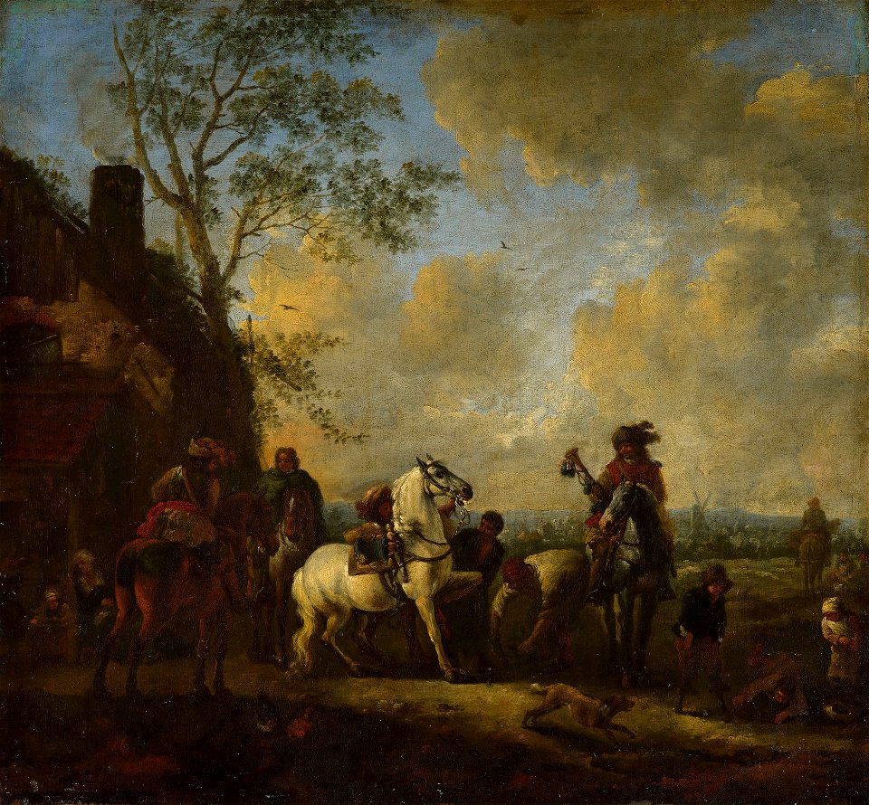 Copy after^ Philips Wouwerman (Haarlem 1619-Haarlem 1668) - Horsemen Outside a Forge - RCIN 404299 - Royal Collection