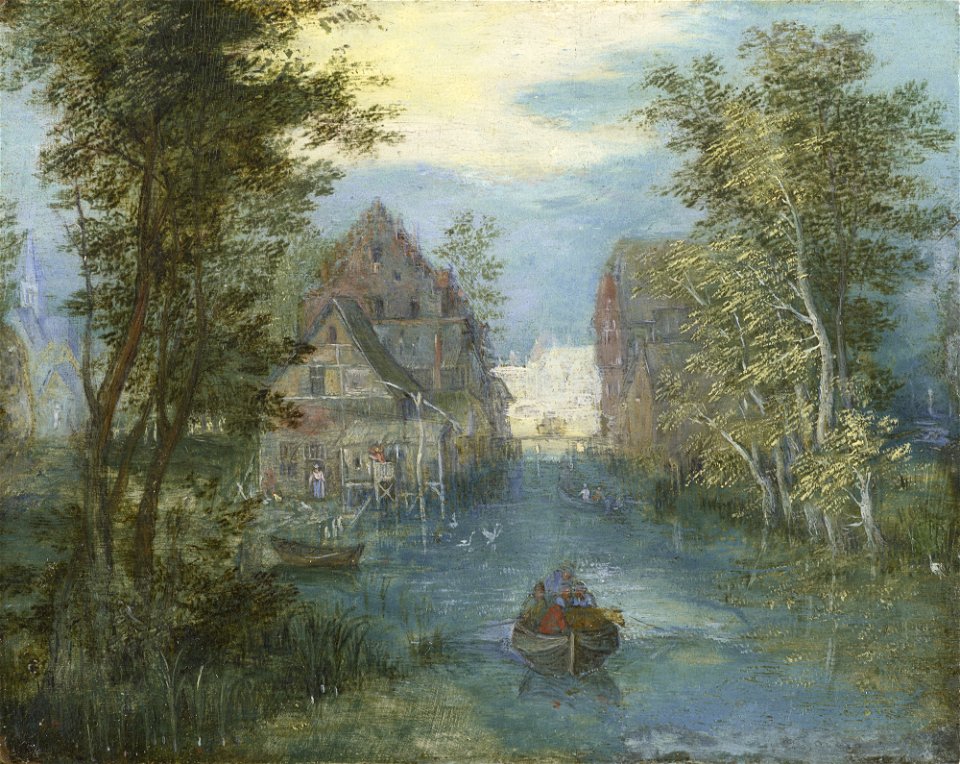 Copy after^ Jan Brueghel the Elder (Brussels 1568-Antwerp 1625) - Landscape with a Village and a Canal - RCIN 404372 - Royal Collection