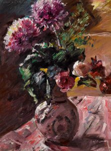 Lovis Corinth - Chrysanthemen und Rosen im Krug (1917)