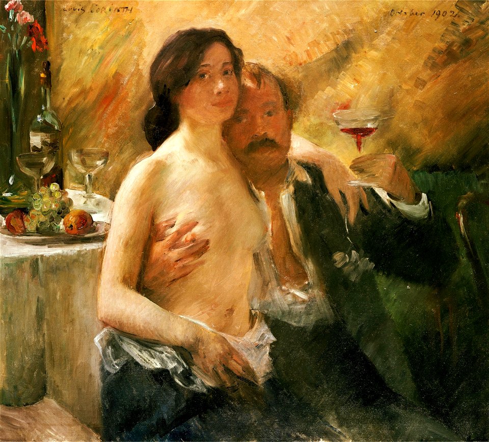 Lovis Corinth - Selbstporträt mit seiner Frau und Sektglas (1902)