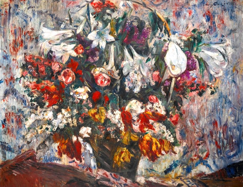 'Flower Basket with Amaryllis, Lilac, Roses and Tulips' by Lovis Corinth, 1914