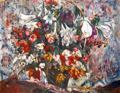 'Flower Basket with Amaryllis, Lilac, Roses and Tulips' by Lovis Corinth, 1914