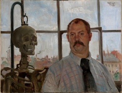 Corinth, Lovis - Selfportrait with skeleton - Google Art Project