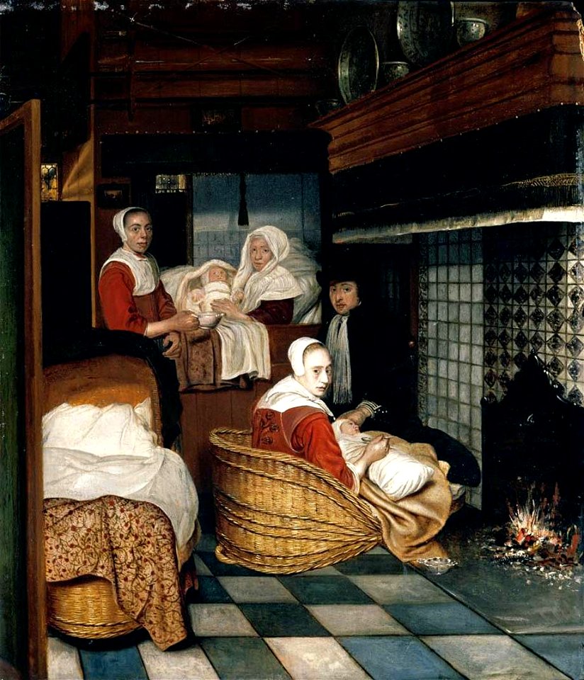 Cornelis de Man - Interior with a Family and Two Nurses before a Fire - WGA13905