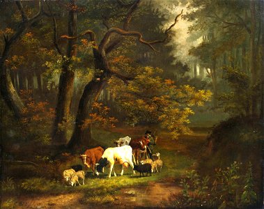 Cornelis Johannes de Vogel Waldinneres mit kleiner Herde