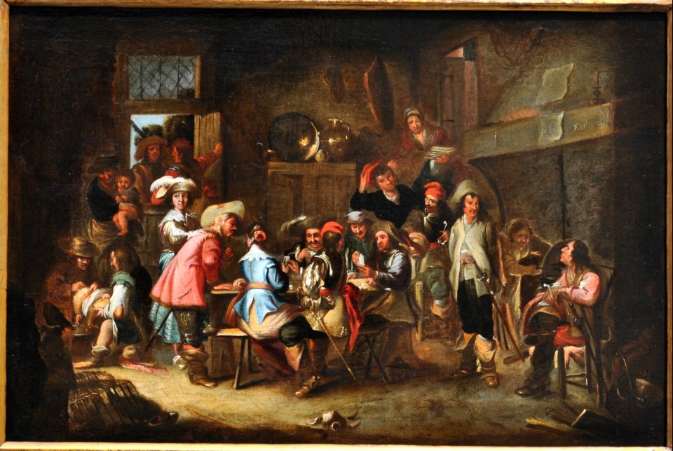 Cornelis de Wael - A tavern scene with soldiers playing cards