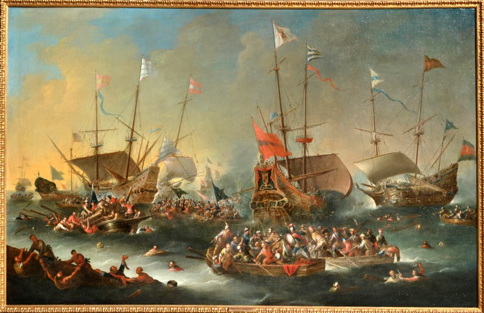 Cornelis de Wael - A naval battle between Christians and Turks