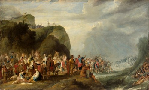 Cornelis de Wael - Crossing of the Red Sea. Free illustration for personal and commercial use.