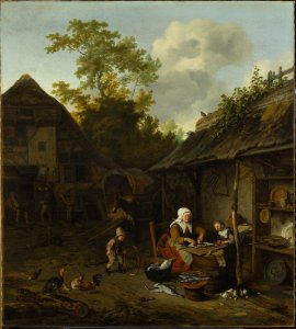 Cornelis Dusart - Fish scraping - M.Ob.480 MNW - National Museum in Warsaw. Free illustration for personal and commercial use.