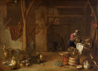 Cornelis Saftleven - Scheune mit Geschirr reinigender Magd und Ziegen - GG 750 - Kunsthistorisches Museum