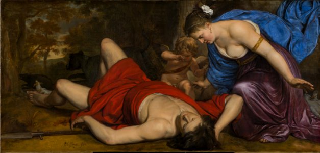 Cornelis Holsteyn - Venus and Amor Mourning the Death of Adonis - WGA11631. Free illustration for personal and commercial use.