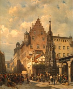 Cornelis Springer - Der Schöne Brunnen te Neurenberg - SA 260 - Amsterdam Museum