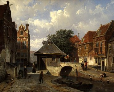Cornelis Springer - Gezicht op de Vischbrug te Woerden