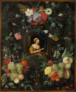Cornelis van Huynen - Portrait of a lady in a circle of flowers - M.Ob.214 - National Museum in Warsaw