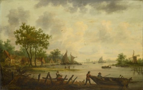 Cornelis Symonsz. van der Schalcke (Haarlem 1611-Haarlem 1671) - River Landscape with Fishermen beside a Boat - RCIN 406029 - Royal Collection. Free illustration for personal and commercial use.