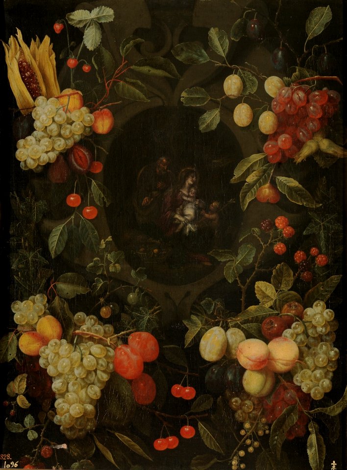 Cornelis van Huynen - Garland of fruits with the Holy Family