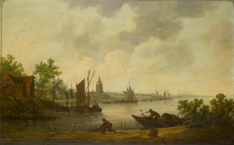Cornelis Symonsz. van der Schalcke (Haarlem 1611-Haarlem 1671) - River Landscape with a Church - RCIN 406028 - Royal Collection. Free illustration for personal and commercial use.