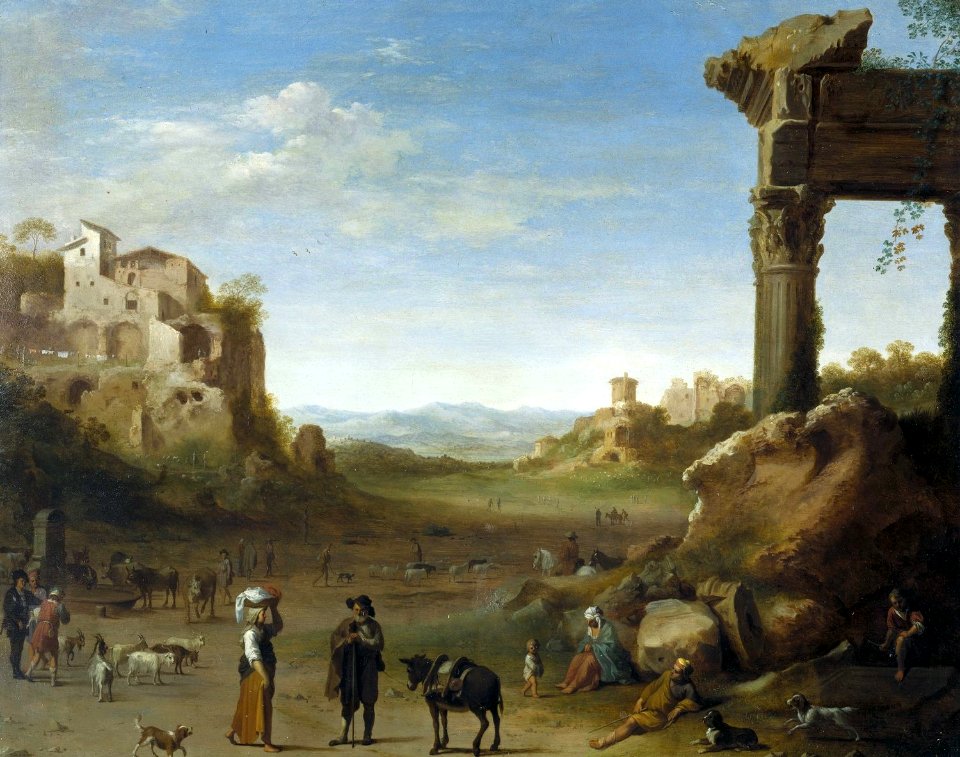 Cornelis van Poelenburgh (Utrecht 1594-5-Utrecht 1667) - Shepherds with their Flocks in a Landscape with Roman Ruins - RCIN 404819 - Royal Collection