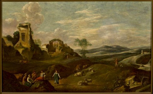 Cornelis van Poelenburch - Italian landscape with ruins - M.Ob.1683 MNW - National Museum in Warsaw. Free illustration for personal and commercial use.