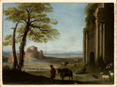 Cornelis van Poelenburch - Pastoral landscape - M.Ob.1815 MNW - National Museum in Warsaw. Free illustration for personal and commercial use.