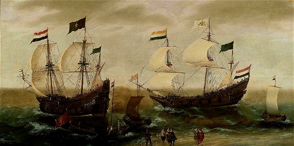 Cornelis Verbeeck - Zeegezicht met schepen voor de kust. Free illustration for personal and commercial use.