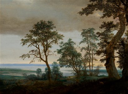 Cornelis Vroom - River Landscape, seen through the Trees - 1156 - Mauritshuis. Free illustration for personal and commercial use.