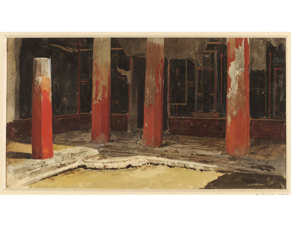 Corner of the peristyle of the women's apartments in the House of Sallust, Pompeii, watercolor by Luigi Bazzani