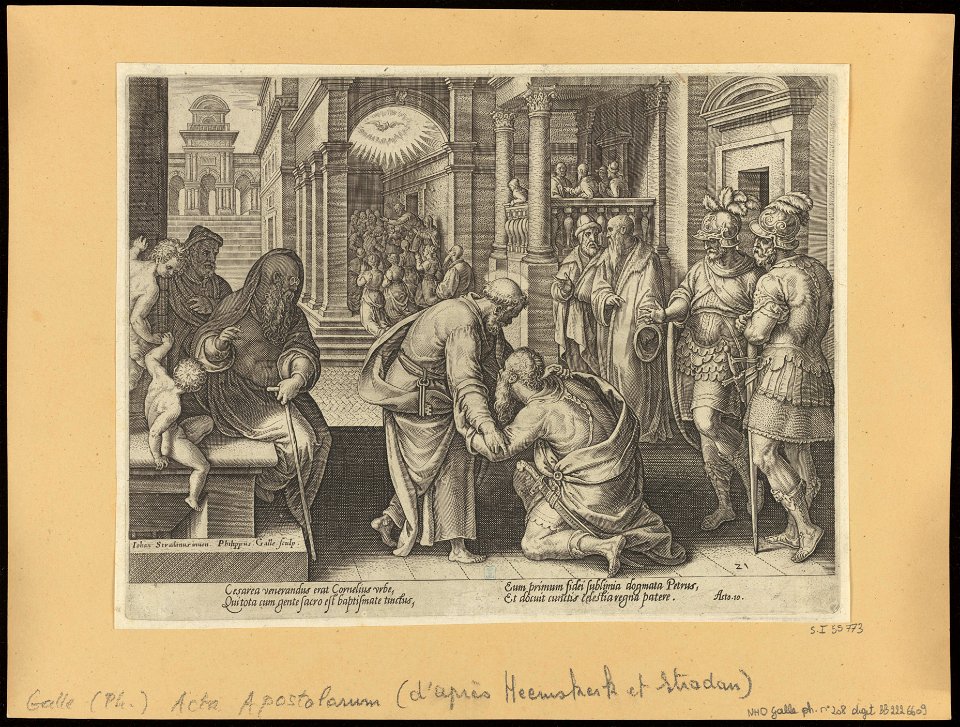Cornelius Kneeling Before St Peter 1582 print by Stradanus, S.I 55773, Prints Department, Royal Library of Belgium