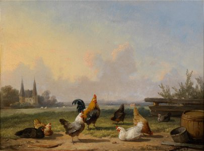 Cornelius van Leemputten Hühner vor einer weiten Landschaft 1863