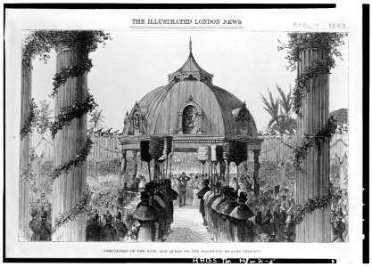 CORONATION OF KALAKAUA. (Engraving - 1883) - Iolani Bandstand, King and Richards Streets, Honolulu, Honolulu County, HI HABS HI,2-HONLU,9-5
