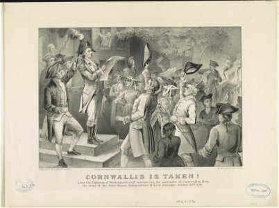 Cornwallis is taken!- Lieut. Co. Tighlman of Washington's staff, announcing the surrender of Cornwallis, from the steps of the State House, (Independence Hall) at midnight, October 23rd 1781 LCCN91722831