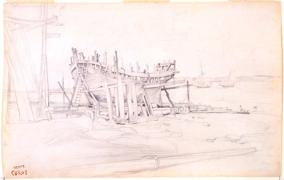 Corot - Boatyard at the Harbor Entrance, Trouville, 1830