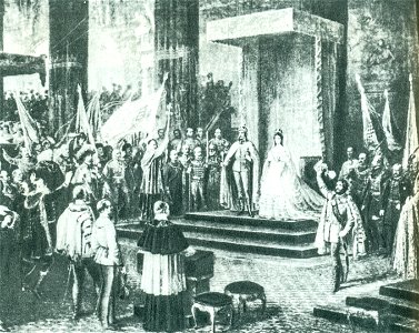 Coronation of Franz Joseph I and his wife Elisabeth as King and Queen of Hungary