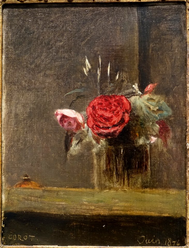 Roses in a Glass by Jean-Baptiste-Camille Corot, 1874, oil on canvas - Museu de Arte de São Paulo - DSC07312