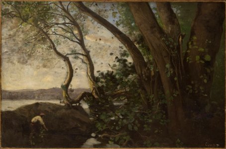 Corot - Edge of Lake Nemi, c. 1843. Free illustration for personal and commercial use.