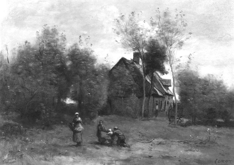 Corot - Farmyard at Sin, near Douai, with Children at Play, 1872
