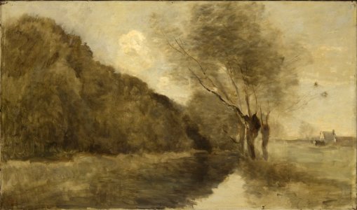 Corot - Landscape with a Stream and Willows near Gisors, c. 1860. Free illustration for personal and commercial use.