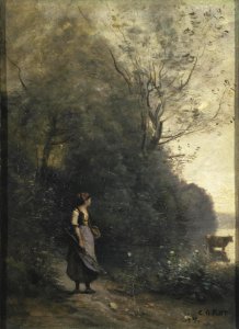 Corot - Peasant Girl Grazing a Cow at the a Forest, Between 1865 and 1870