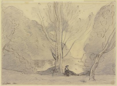 Corot - Ruhende Frau unter Pappeln am Fluß, 1866