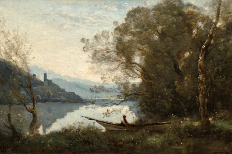 Corot - The Moored Boatman Souvenir of an Italian Lake, 1861