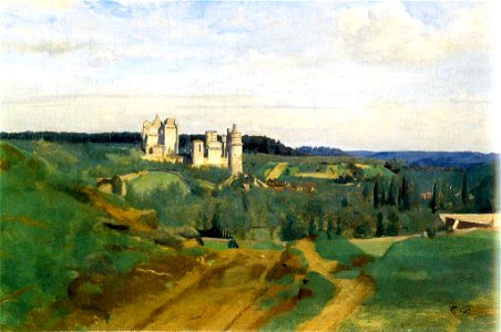 Corot - Vue du château de Pierrefonds, 1840 entre 1845. Free illustration for personal and commercial use.