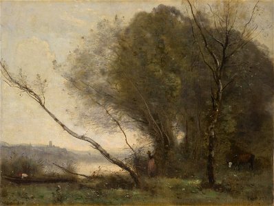 Corot - The bent tree, 1855-1860. Free illustration for personal and commercial use.