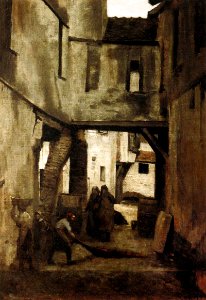 Jean-Baptiste-Camille Corot - The Tanneries of Mantes - WGA5302. Free illustration for personal and commercial use.