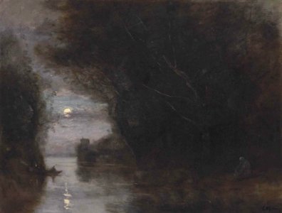 Paysage au clair de lune - Jean-Baptiste Camille Corot. Free illustration for personal and commercial use.