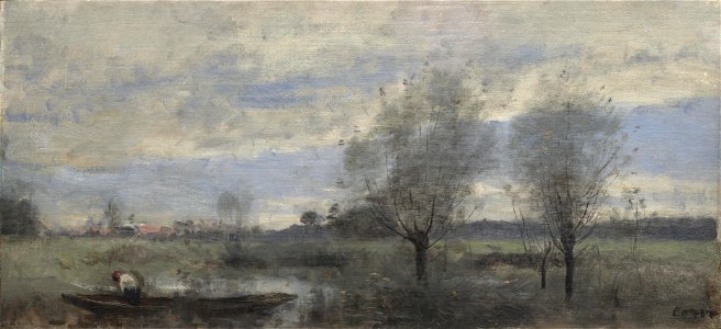 Jean-Baptiste Camille Corot - Palluel, Boater in the Marshes (1871)