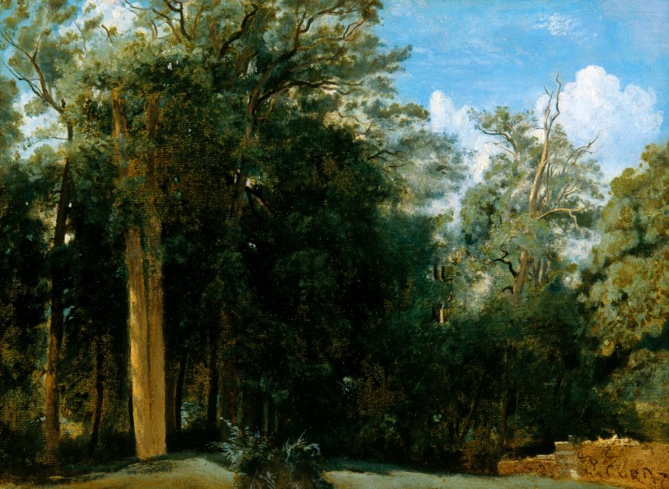 Corot - Lichtung im Wald von Fontainebleau mit einer kleinen Mauer, um 1830-35