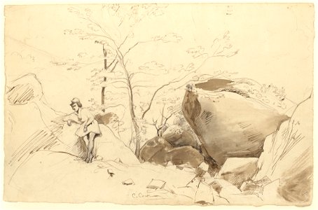 Jean-Baptiste-Camille Corot - Fontainebleau, Figure Leaning Against a Rock - Google Art Project