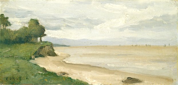 Jean-Baptiste-Camille Corot - Plage près de Etretat (c.1872). Free illustration for personal and commercial use.