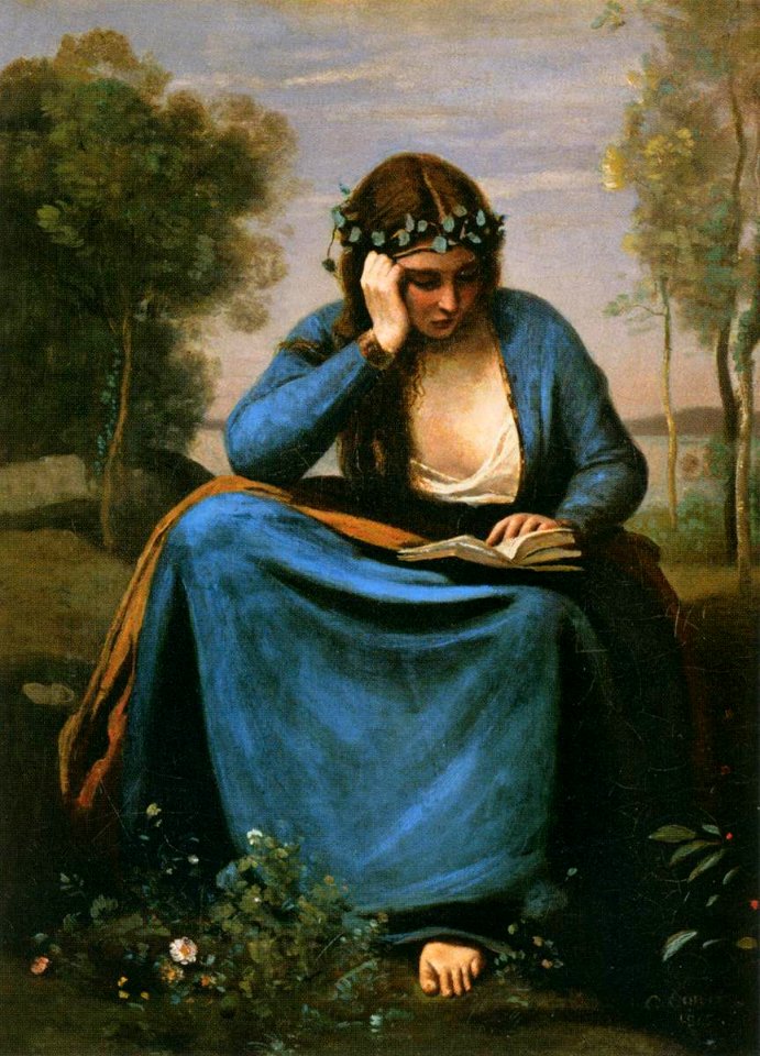 Jean-Baptiste-Camille Corot - The Reader Wreathed with Flowers (Virgil's Muse) - WGA5288